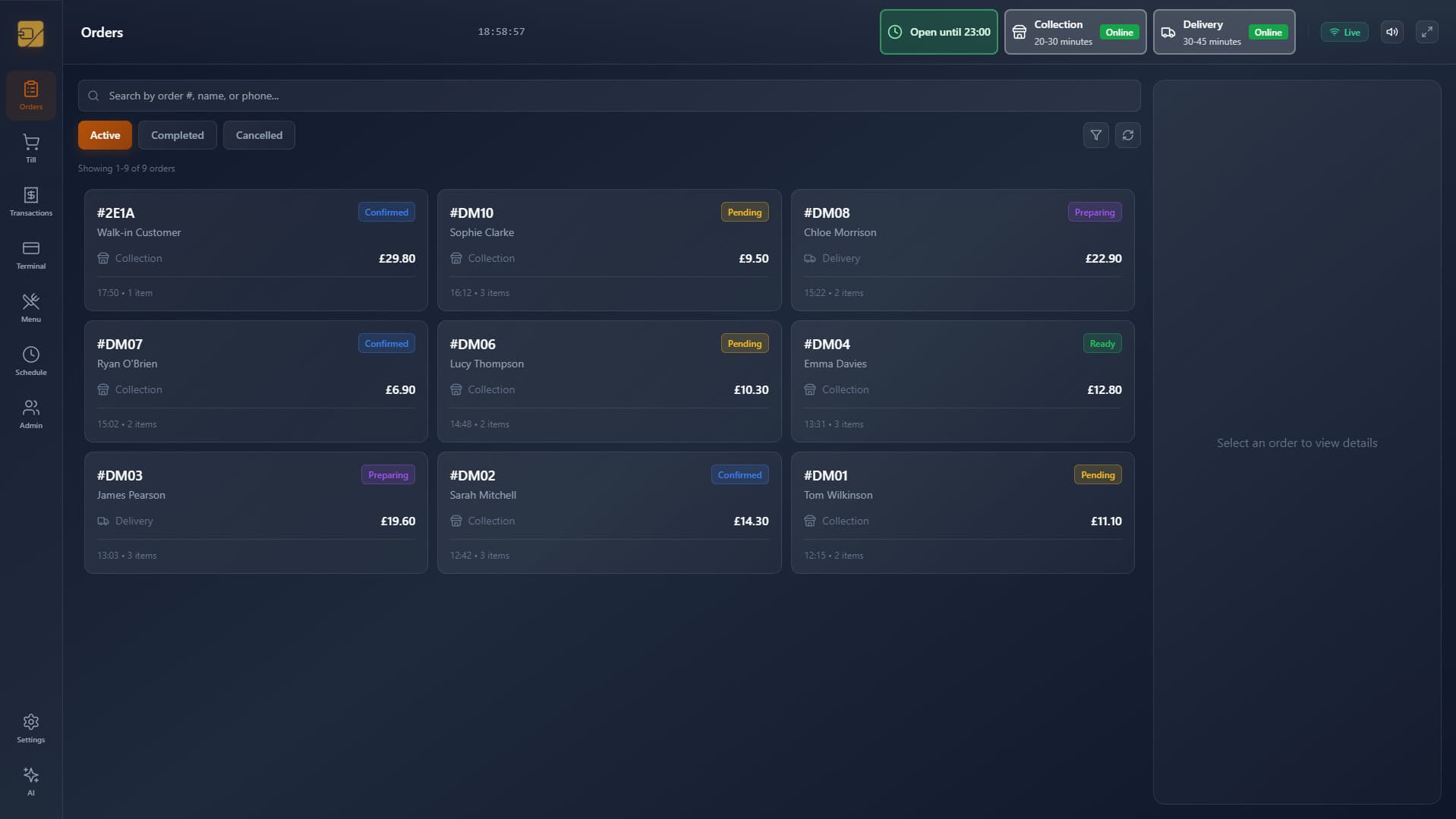 EPOS order management dashboard